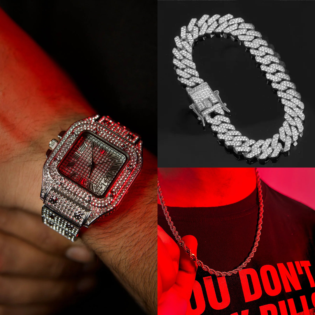 Iced Out Cartier Watch with Bracelet with Stylish Chain