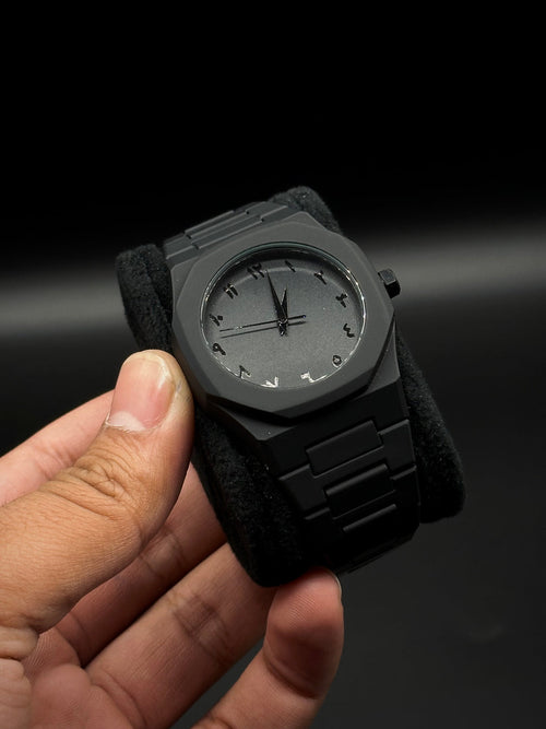 Arabic Aura Black Watch with free snake chain